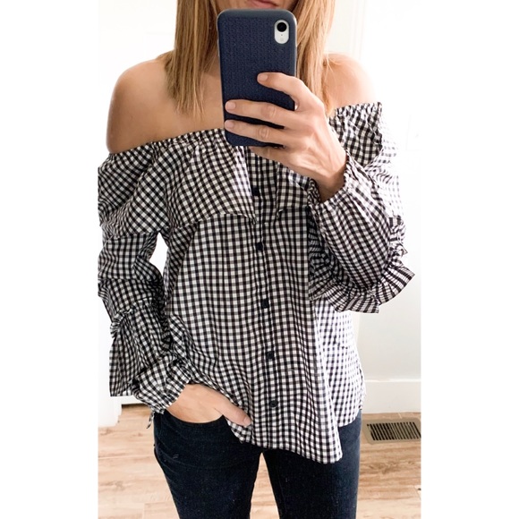Sanctuary Tops - sanctuary gingham OTS button front top